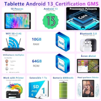 GOODTEL 10palcový tablet Android 13 PC 10GB RAM+64GB ROM (TF 1TB), 5G/2,4G WiFi+Bluetooth 5.0/GPS/Google GMS/Widgets/Funkce rozd